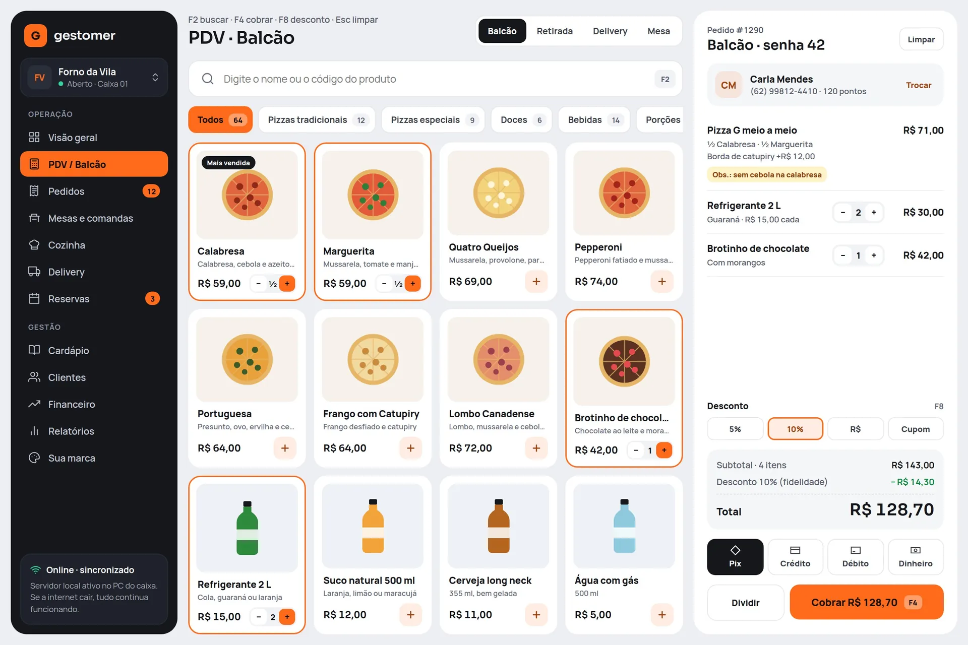PDV do Gestomer com produtos e pedido atual